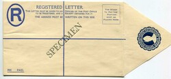1949 15c registered stationery envelope (G) overprinted 'SPECIMEN'The ...
