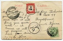 1908 taxed postcard from Penzance addressed to Transvaal 'T/1d' in ...