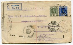1917 multi censored registered envelope addressed to Switzerland ...