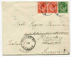 1919 censored envelope addressed to Helsinki Finland internally ...