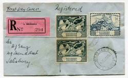 1949 registered envelope addressed to Salisbury franked vertical pair ...