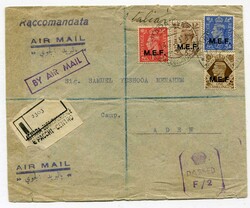 1943 Registered censored airmail envelope addressed to Aden franked ...