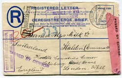 1915 Multi censored 4d registered stationery envelope (G) addressed ...