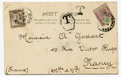1903 taxed postcard addressed to France franked Queen Victoria 1/2d ...