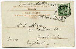 1905 postcard addressed to Essex franked 2 z 1/2d adhesives, one on ...