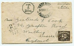 1934 stampless envelope addressed to Worthing used during the second ...