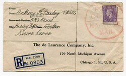 1945 registered envelope from H.M.S. Eland addressed to Chicago ...