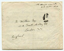 1903 taxed envelope with enclosed letter from W.M. Wilkin an officer ...