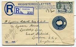 1953 4d registered stationery envelope (G) 'THOMAS DE LA RUE & ...