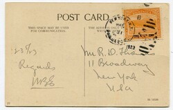 1923 postcard addressed to New York franked '1/2d' on '2 1/2d' ...