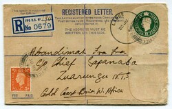 1946 Great Britain 3d green registered stationery envelope (G) froma ...