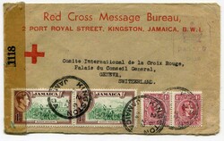 1944 censored envelope from 'Red Cross Message Bureau Kingston' ...