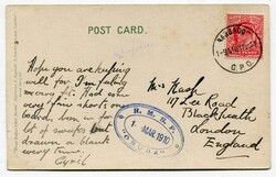 1910 postcard addressed to London franked Great Britain 1d adhesive ...