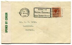 1940 censored envelope addressed to Bermuda franked 11/2d adhesive ...