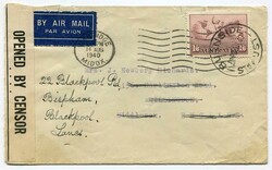 1940 censored airmail envelope addressed to Middlesex redirected to ...
