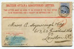 1897 4c registered stationery envelope (G) addressed to London from ...