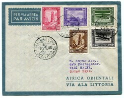 1936 airmail envelope from Somalia carried on Ala Littoria First ...