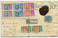 1948 20c registered stationery envelope (H) addressed to London with ...