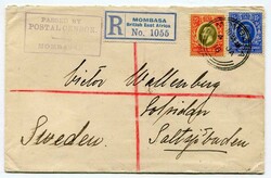 1918 censored registered envelope addressed to Sweden franked 25c & ...