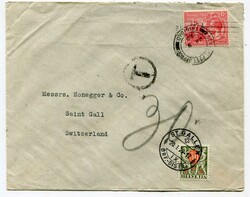 1929 taxed envelope addressed to Switzerland franked 1 1/2d adhesive ...