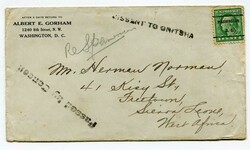 1918 censored envelope from Washington DC to Freetown SierraLeonewith ...