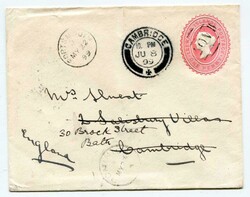 1899 1d stationery envelope addressed to Cambridge redirected to Bath ...