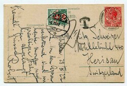 1922 underpaid postcard addressed to Switzerland franked 1d adhesive ...