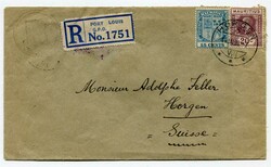 1928 registered envelope addressed to Switzerland franked 15c & 20c ...