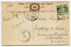 1907 taxed postcard addressed to Austria franked 1/2d adhesive tied ...
