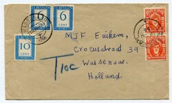 1956 taxed envelope addressed to Holland franked vertical pair 10c ...