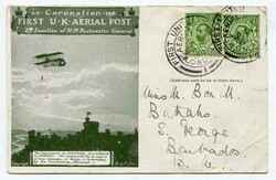 1911 First U.K. Aerial illustrated postcard addressed to Barbados ...