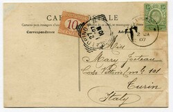 1907 underpaid postcard addressed to Turin Italy franked 1/2a ...