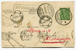 1906 postcard addressed to Johannesburg franked 1/2d small arms tied ...