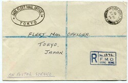 1954 stampless registered envelope addressed to Fleet Mail Officer ...