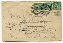 1915 envelope addressed to New Zealand internally redirected franked ...