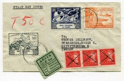 1949 taxed envelope addressed to Sweden franked 30c, 20c &amp; 50c U ...