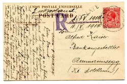 1914 ppc addressed to Switzerland franked single 1d adhesive tied ...
