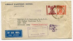 1947 airmail envelope from Calcutta addressed to British Army Vienna ...