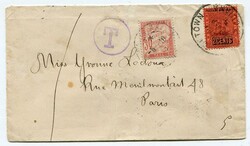 1905 taxed envelope addressed to Paris franked 2c adhesive tied ...