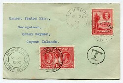 1933 taxed envelope franked 1d adhesive tied 'BARBUDA' c.d.s. 'AU 21 ...