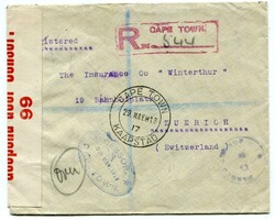 1916 multi censored registered cover addressed to Zurich Switzerland. ...