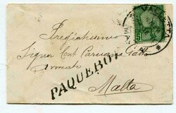 1911 envelope addressed ro Malta franked 5c Tunisia adhesive paying ...