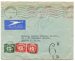 1940 taxed airmail envelope addressed to London cancelled Windhoek S ...