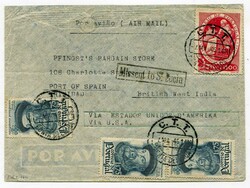 1946 airmail envelope from Ponta Delgada Azores addressed to Trinidad ...