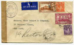 1943 censored airmail consular envelope addressed to New York, ...