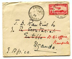 1937 envelope stationery "R.M.S.RANGITANE" addressed to Entebbe ...
