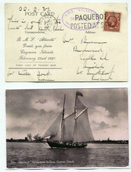 1937 postcard addressed to England with oval 'H.M.S. ATLANTIS / ...