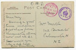 1916 On Active Service postcard (Town Hall and West Streeet Durban) ...