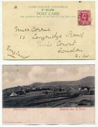 1902 postcard (Deadwood Camp) addressed to London franked 1d adhesive ...