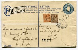 1928 3d registered stationery envelope (G) from Musta addressed to ...